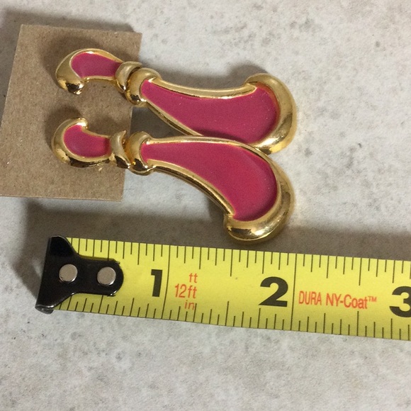 Gold with hot pink enamel drop earrings - Picture 6 of 7